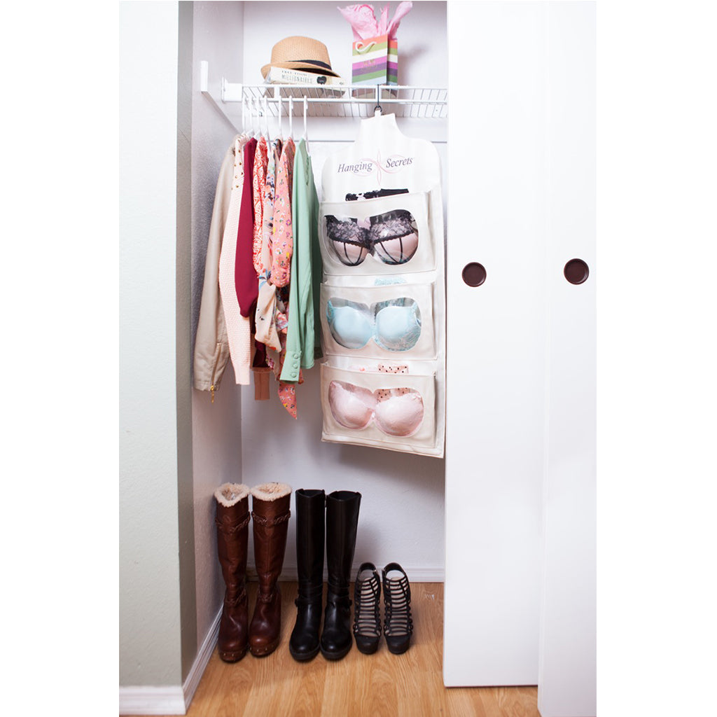 Hanging Secrets Bra Organizer & Lingerie Organizer Hanger + Protect + Showcase Your Bras with See-Thru Molded Bra Compartments Organizer Hangs